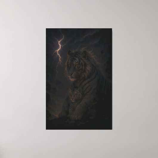 Storm Guardian Tiger & Cub – Dark Fantasy Animal A Canvas Afdruk (Voorkant)