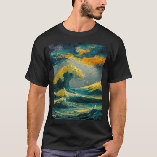 Storm in de oceaan, olieverf. t-shirt (Voorkant)