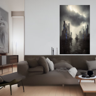 storm in de stad AI Art Poster
