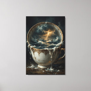 Storm In Een Theekopje — Surrealistische Oceanisc Canvas Afdruk
