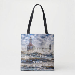 Storm in St. Joseph Lighthouse Tote Bag