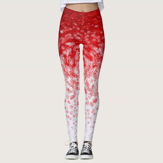Storm met witte en rode sneeuwvlokken leggings (Voorkant)