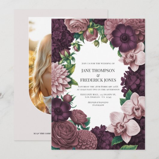 Storm Plum, Graphite Rose & Antique Blush Trouwkaa Kaart (Voorkant / Achterkant)