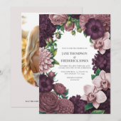 Storm Plum, Graphite Rose & Antique Blush Wedding Kaart (Voorkant / Achterkant)