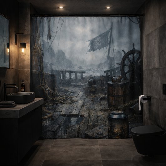 Storm Residue — Pirate Ship Aftermath Douchegordijn