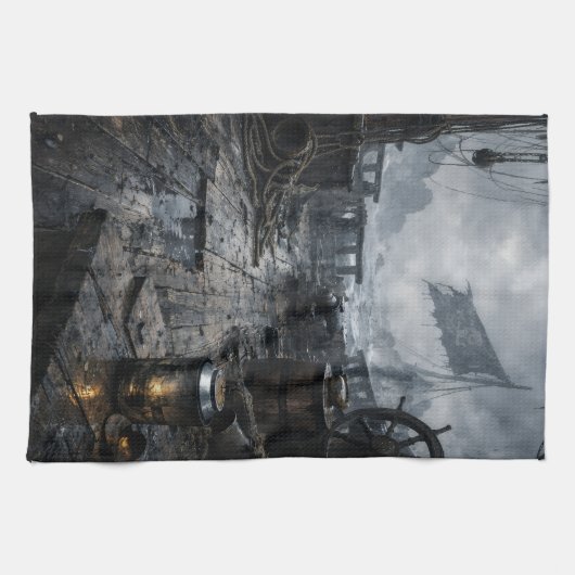 Storm Residue — Pirate Ship Aftermath Theedoek (Horizontaal)