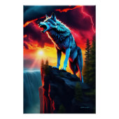 Storm Sentinel. Onbevreesde wolf snarrelt bij het  Perfect Poster (Voorkant)