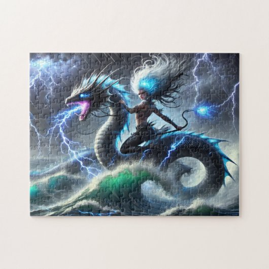 Storm Sirene Bliksem Zee Draak Zeemeermin Legpuzzel (Horizontaal)