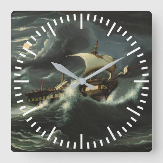 Storm Tossed Frigate van Thomas Chambers Vierkante Klok (Voorkant)