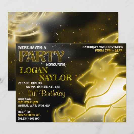 Storm Wolf Astral Glow Uitnodigingen (Voorkant / Achterkant)