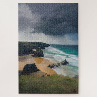 Storm wolken boven Bedruthan Steps Cornwall Legpuzzel