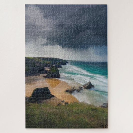 Storm wolken boven Bedruthan Steps Cornwall Legpuzzel (Verticaal)