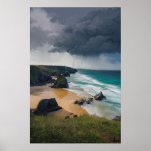Storm wolken over kust Kornwall Poster
