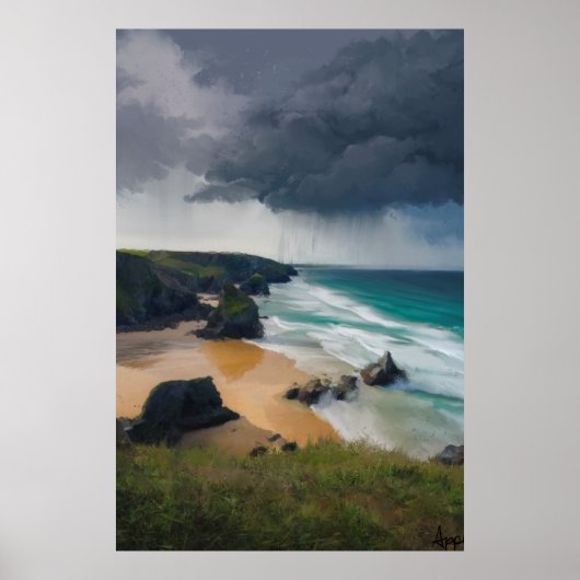 Storm wolken over kust Kornwall Poster (Voorkant)