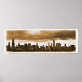 Storm wolken verzamelen - Chicago Skyline (Sepia) Poster