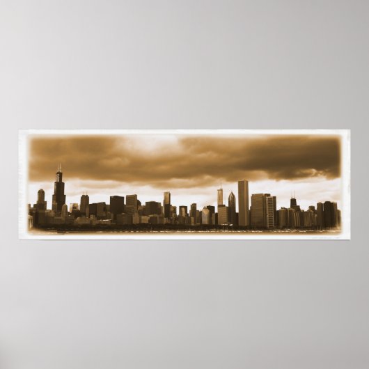 Storm wolken verzamelen - Chicago Skyline (Sepia) Poster (Voorkant)
