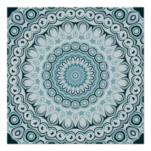 Stormachtig blauw en grijs mandala patroon perfect poster
