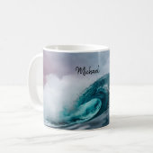 Stormachtig Blauwgroen Blauwe Oceaan Wave Ruw Wate Koffiemok (Voorkant links)