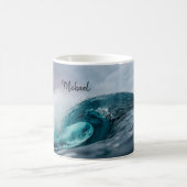 Stormachtig Blauwgroen Blauwe Oceaan Wave Ruw Wate Koffiemok (Center)