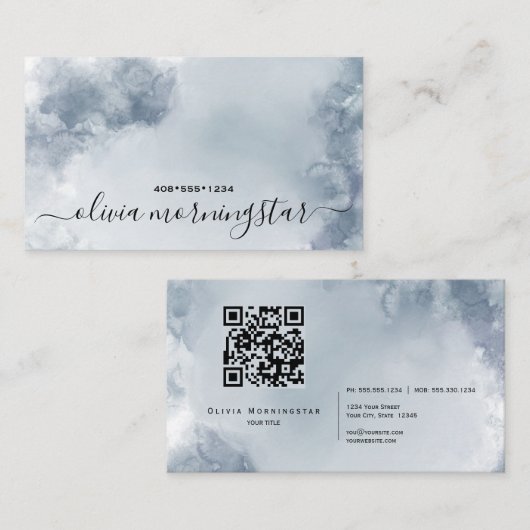 Stormachtig stoffig blauw waterverf abstract visitekaartje (Voorkant / Achterkant)