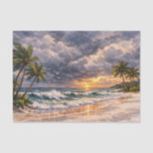 Stormachtig strand met waterverf palmboom tissuepapier (Voorkant)