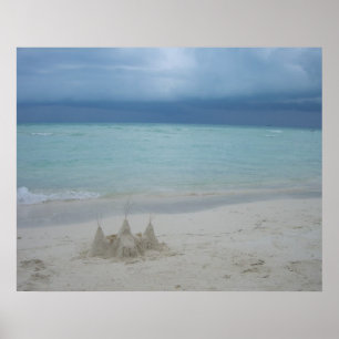 Stormachtig zandkasteel strand landschap foto poster
