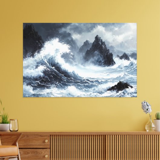 Stormachtig Zee met dramatische Crashing Waves Canvas Afdruk (Insitu (Woonkamer))
