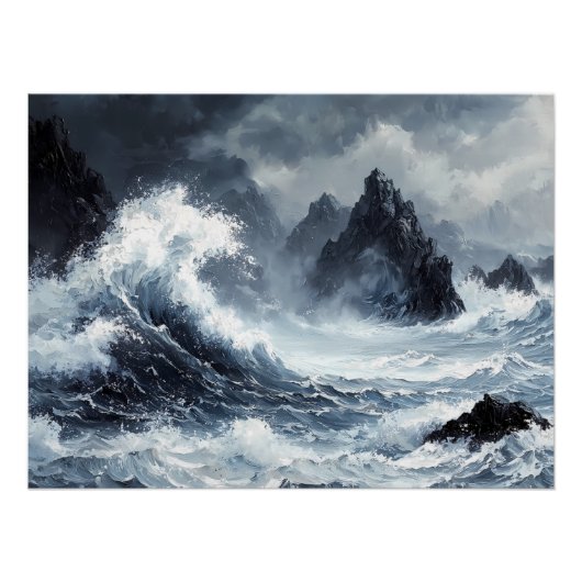 Stormachtig Zee met dramatische Crashing Waves Perfect Poster (Voorkant)
