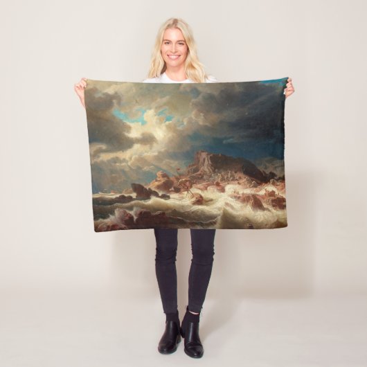 Stormachtig Zee met een scheepswrak (door Marcus L Fleece Deken (In situ)