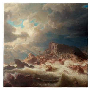 Stormachtig Zee met een scheepswrak (door Marcus L Tegeltje
