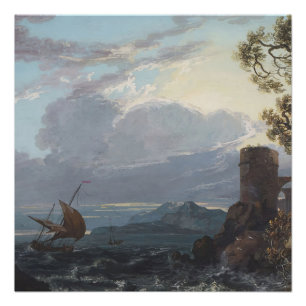 Stormachtig Zee met kasteelruïne en figuren (c.172 Perfect Poster