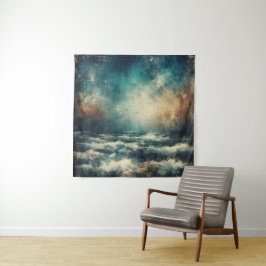 Stormachtige Blauwe Ocea Oude Foto Wandkleed