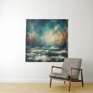 Stormachtige Blauwe Ocea Oude Foto Wandkleed