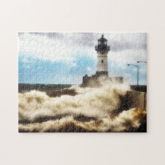 Stormachtige Dag, Vuurtoren Duluth Minnesota Legpuzzel (Horizontaal)