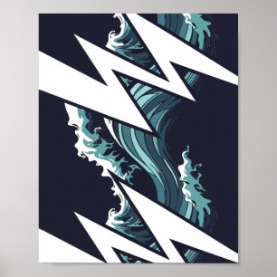 Stormachtige golven en blikseminslagen poster
