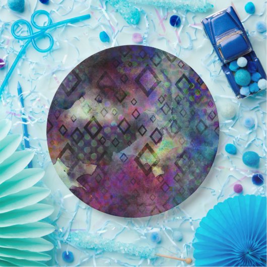 Stormachtige kleurrijke waterverfsamenvatting met papieren bordje (Feest)