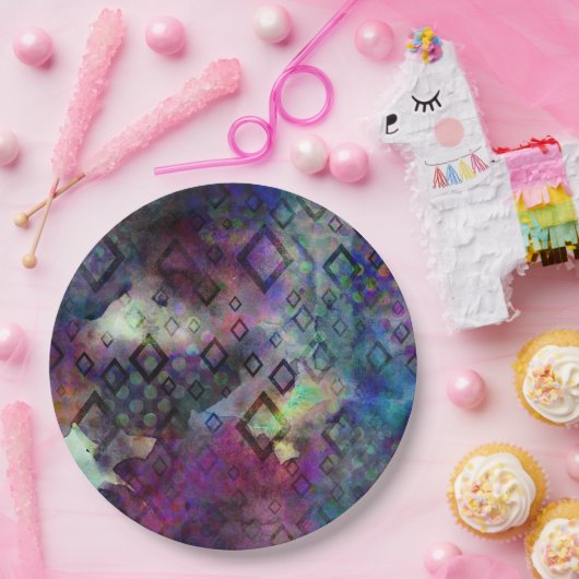 Stormachtige kleurrijke waterverfsamenvatting met papieren bordje (Feest)