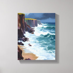Stormachtige Kust Schilderij van strand en oceaa Canvas Afdruk