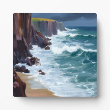 Stormachtige Kust | Schilderij van strand oceaan g