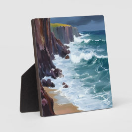 Stormachtige Kust | Schilderij van strand oceaan g Fotoplaat