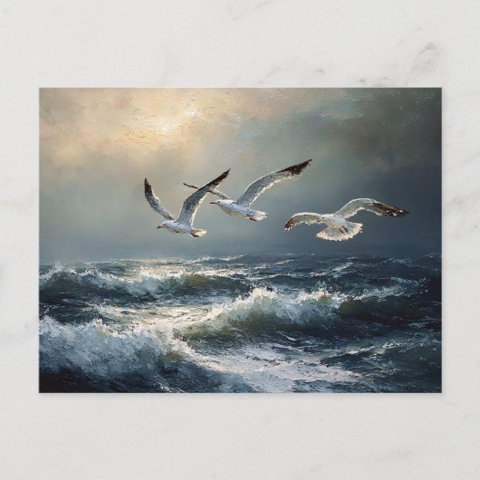 Stormachtige Oceaan Kunst met Meeuwen Briefkaart (Voorkant)