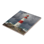 Stormachtige Rode Vuurtoren Kust Tegeltje (Zijkant)