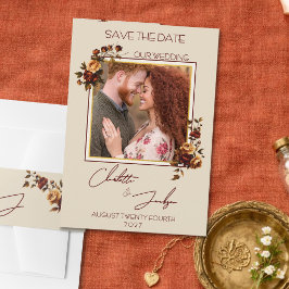 Stormachtige Roest Roos Foto Herfst Bruiloft Save The Date