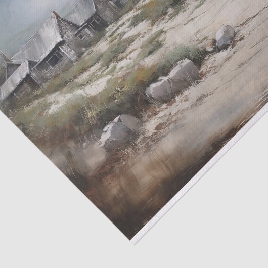 Stormachtige rustieke kustlandschap schilderij Dec Tissuepapier (Detail)