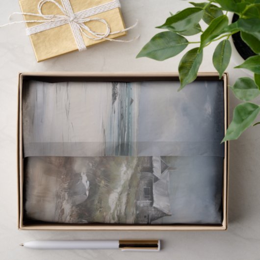 Stormachtige rustieke kustlandschap schilderij Dec Tissuepapier (Geschenk)