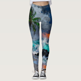 Stormachtige Sereniteit: Regen en Wind Strand bij  Leggings
