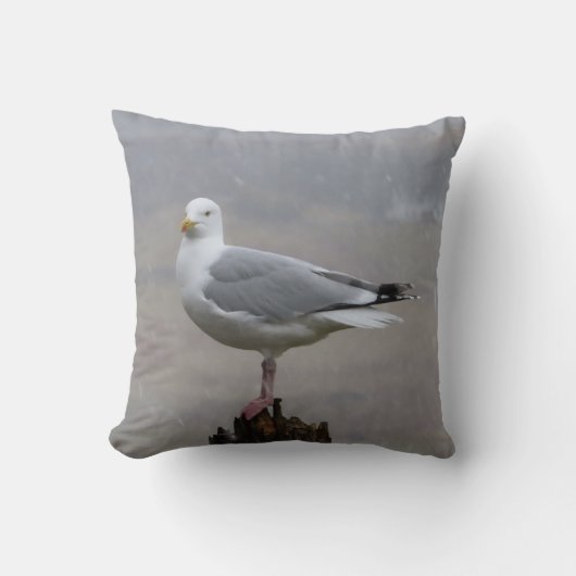 Stormachtige Sneeuw Schattige Meeuw Vogel Winterse Kussen (Voorkant)