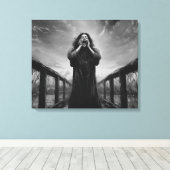 Stormachtige uitdrukking van wanhoop in grijswaard canvas afdruk (Insitu (Houten vloer))