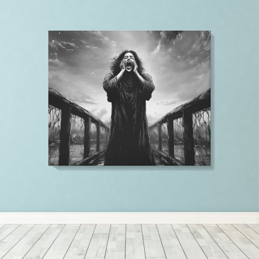 Stormachtige uitdrukking van wanhoop in grijswaard canvas afdruk (Insitu (Houten vloer))