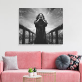 Stormachtige uitdrukking van wanhoop in grijswaard canvas afdruk (Insitu (Woonkamer))